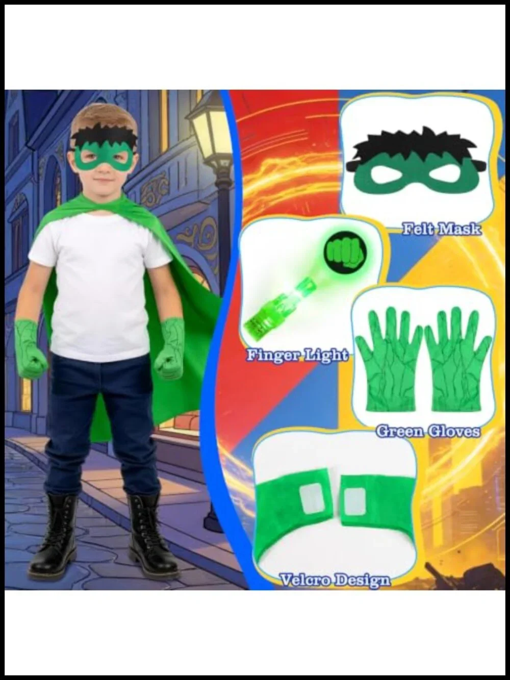 Superhero Cape Set with Masks, Gloves, Shield, Finger Lights Role-Play Costume